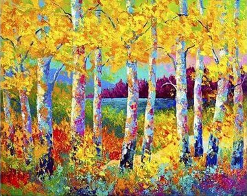 ウッズ Painting - ナイフによる赤黄色の木々の秋 12